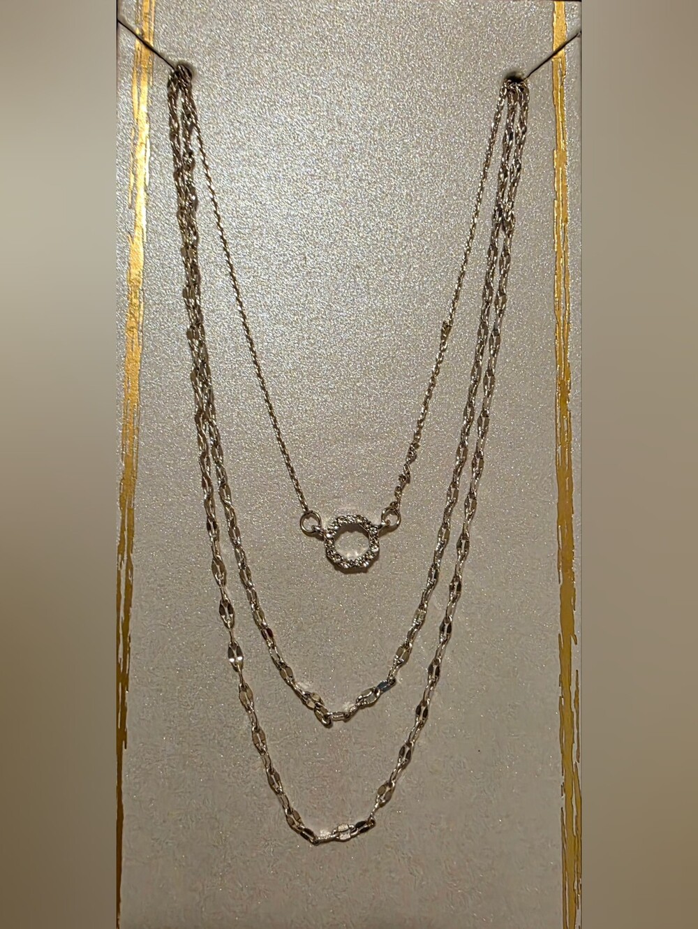 Elegant Layered Necklace w/Crystal Circle Pendant